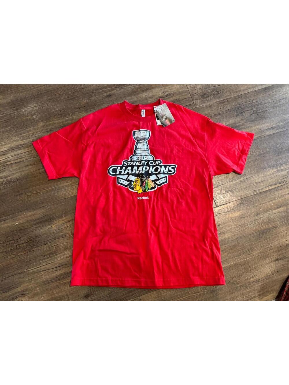 Reebok NHL Chicago Blackhawks Stanley Cup Champion 2015 Red T-Shirt Men's Sz XL